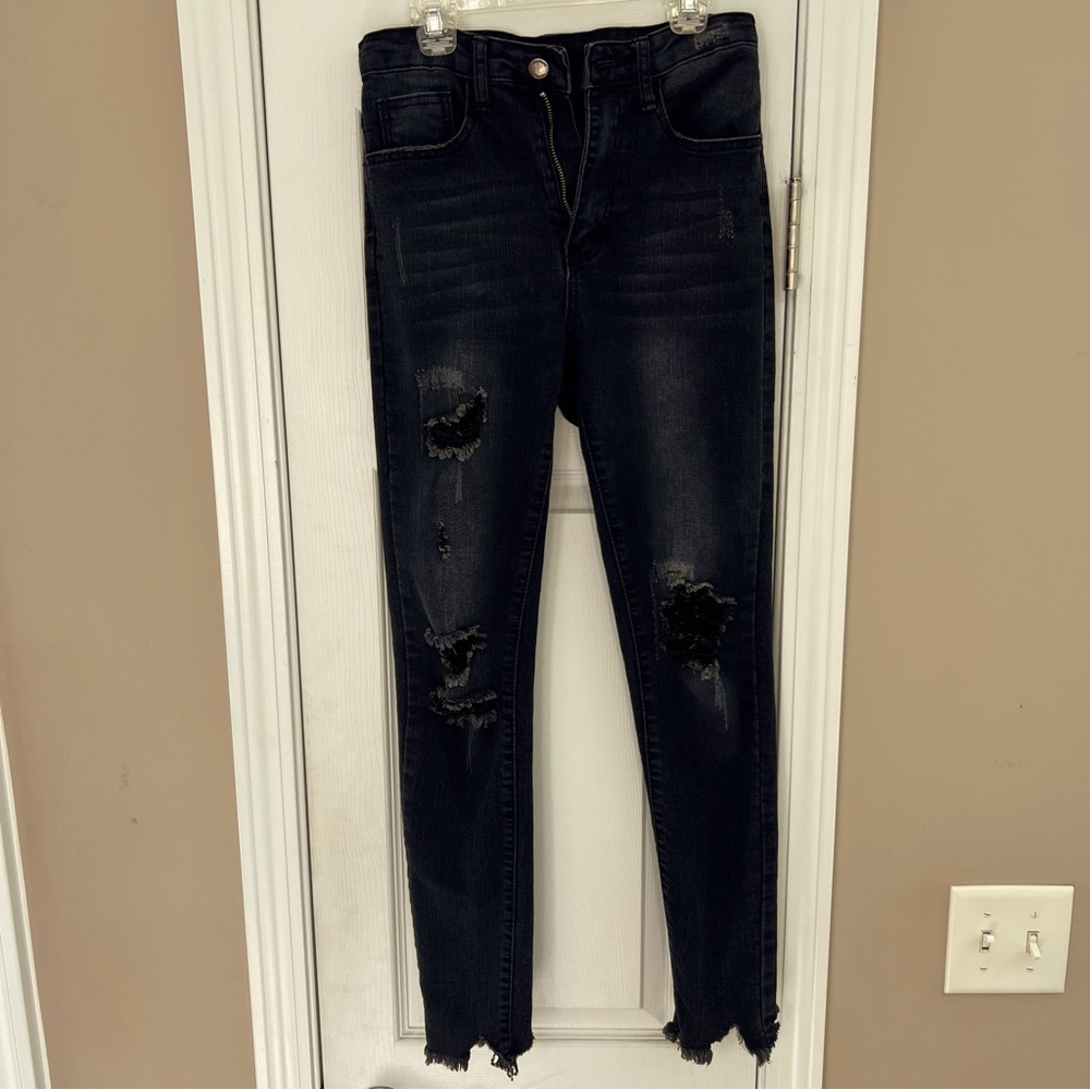 Shein Black Distressed Raw Hem Skinny Jeans Size XS